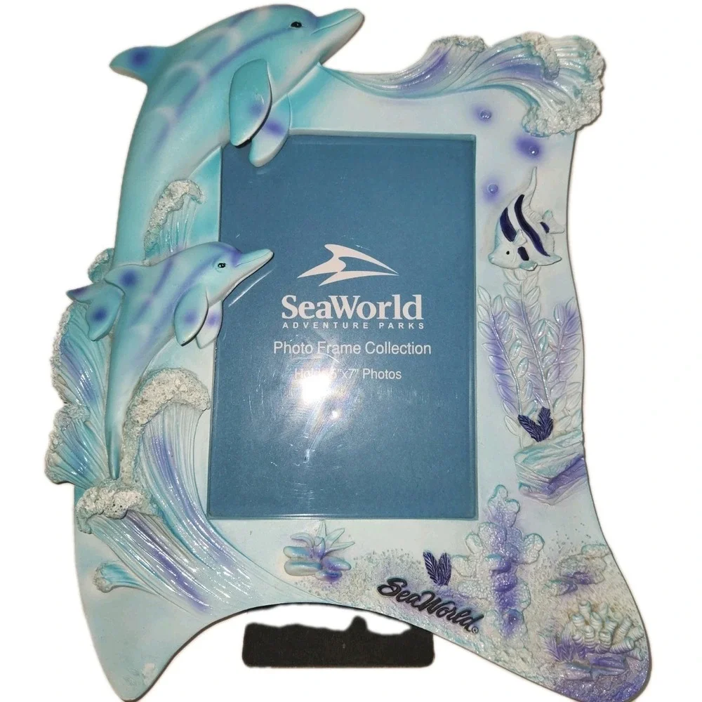 Vintage SeaWorld Adventure Parks Dolphin Photo Frame 5x7 Resin Ocean Collectible